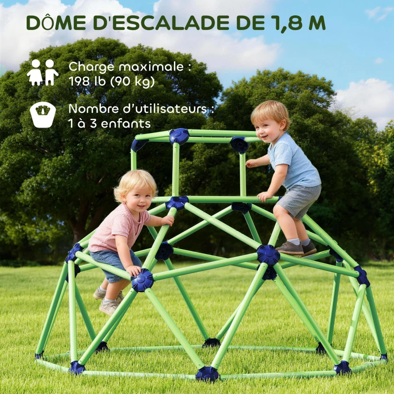 AIYAPLAY Dôme d'escalade enfant 183 cm, cage à grimper, intérieure et extérieure, charge 90 kg, assemblage facile, vert