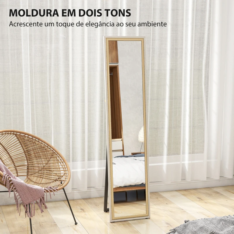 HOMCOM Espelho de Pé 157x37 cm Espelho Corpo Inteiro Grande com Moldura Bicolor para Utilizar Inclinado ou Suspenso Madeira
