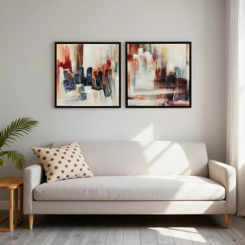 HOMCOM Quadros em Tela Abstractos 40x40 cm 2 Peças Quadros de Arte de Parede Emoldurados Decoração Moderna Multicolor