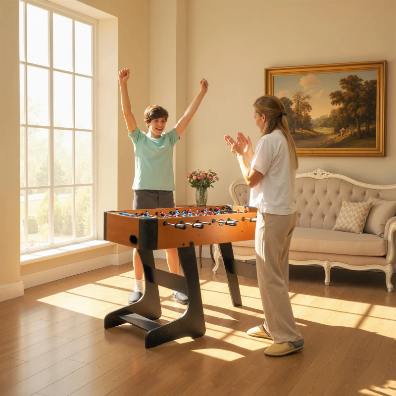SPORTNOW Baby-foot pliable en bois table de babyfoot pliable sur pied avec 2 balles 22 joueurs, 118 x 107,5 x 78 cm, marron