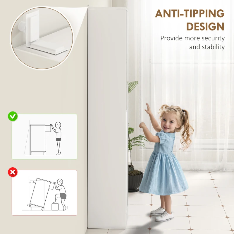 kleankin Tall Bathroom Cabinet with Mirror and Adjustable Shelf - White