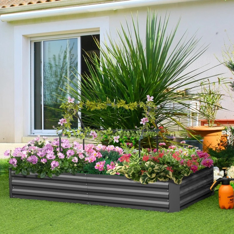 Outsunny Carré potager jardinière rectangulaire en métal avec tuteurs pour tomates et plantes grimpantes 180 x 90 x 29,5 cm