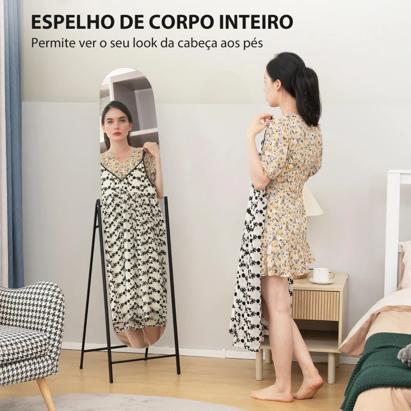 HOMCOM Espelho de Pé Arqueado 160x40 cm Espelho de Corpo Inteiro sem Moldura com Suporte de Metal Preto