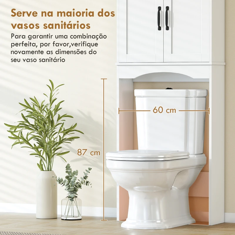 HOMCOM Armário sobre a Sanita, Móvel de Casa de Banho com 2 Portas de Fecho Suave e Prateleira Aberta, 64 x 21 x 173,5 cm, Branco