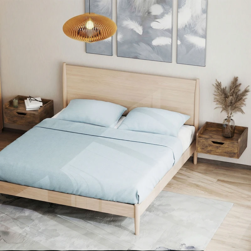 HOMCOM Floating Nightstands Set of 2, Wall Mounted Bedside Table with Drawer for Bedroom, Rustic Brown