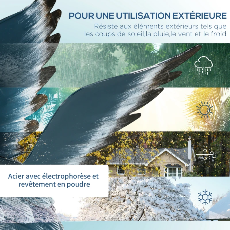 Outsunny Lot de 2 statues jardin exterieur sculpture de héron en acier pour étang, patio, terrasse, pelouse, 74/70cm multicolore