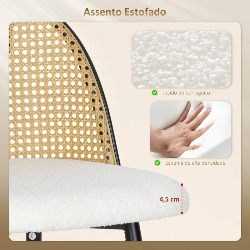 HOMCOM Conjunto de 2 Bancos de Bar Bancos Altos de Cozinha com Encosto de Vime Assento Estofado em Borrego 48x54x102 cm Creme