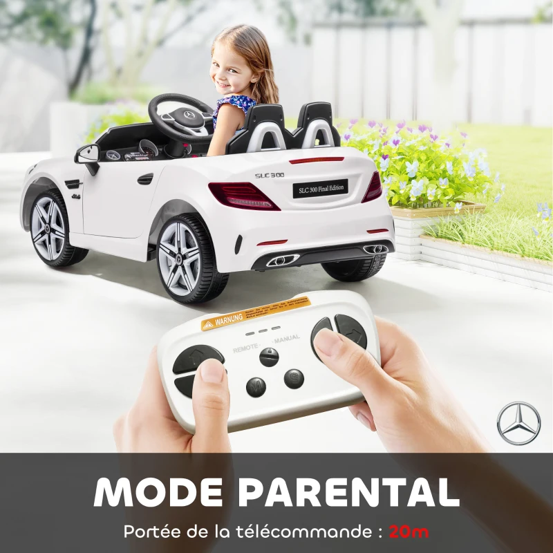 AIYAPLAY Voiture électrique enfants licence Mercedes SLC 300 12V V. Max. 5 Km/h effets sonores lumineux télécommande blanc(m-15)