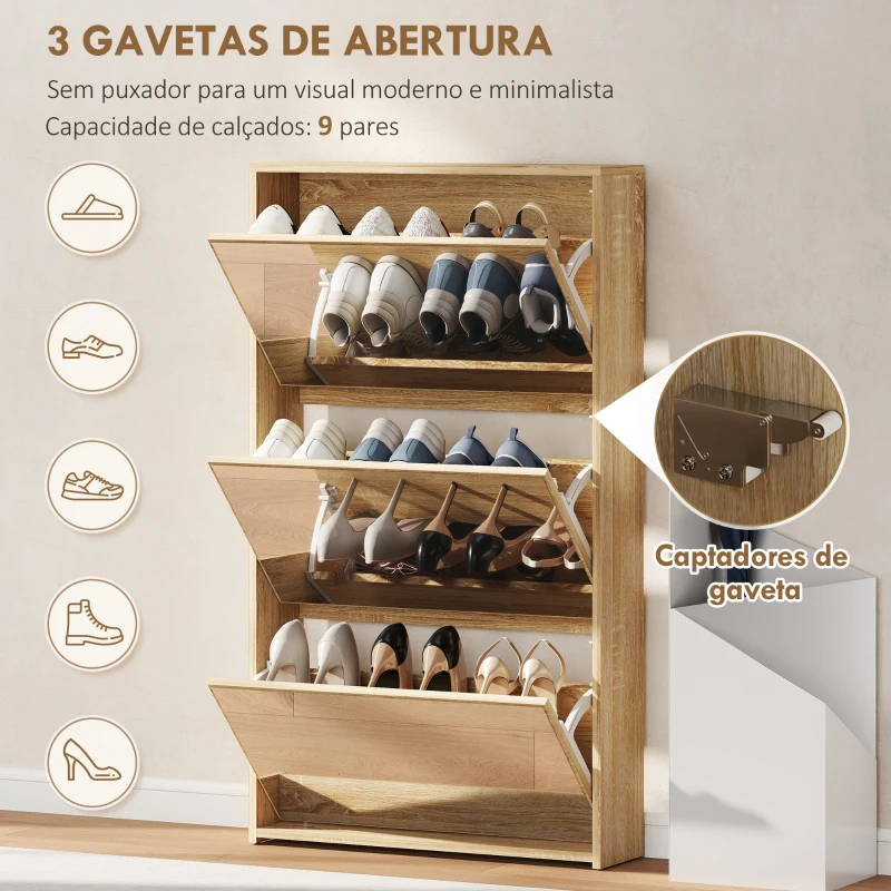 HOMCOM Sapateira Estreita com Espelho para 9 Pares de Sapatos para Corredor Espaços Reduzidos 65x17x114,5 cm Madeira