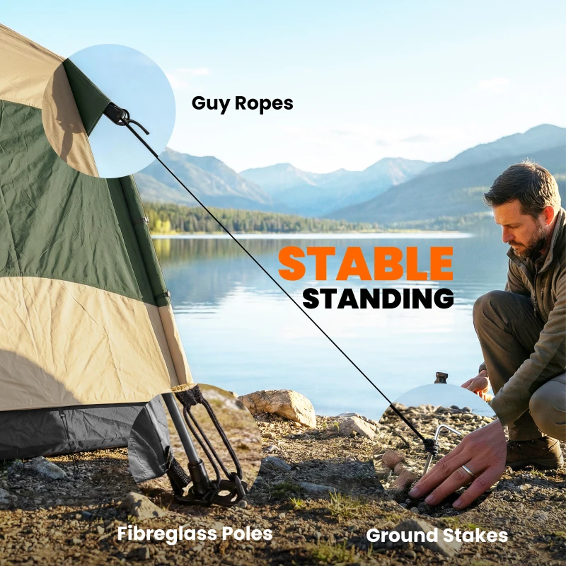 Outsunny Double Layer Instant Pop Up Tent with Rainfly, Portable Camping Shelter with Sewn-in Groundsheet and Carry Bag, Khaki