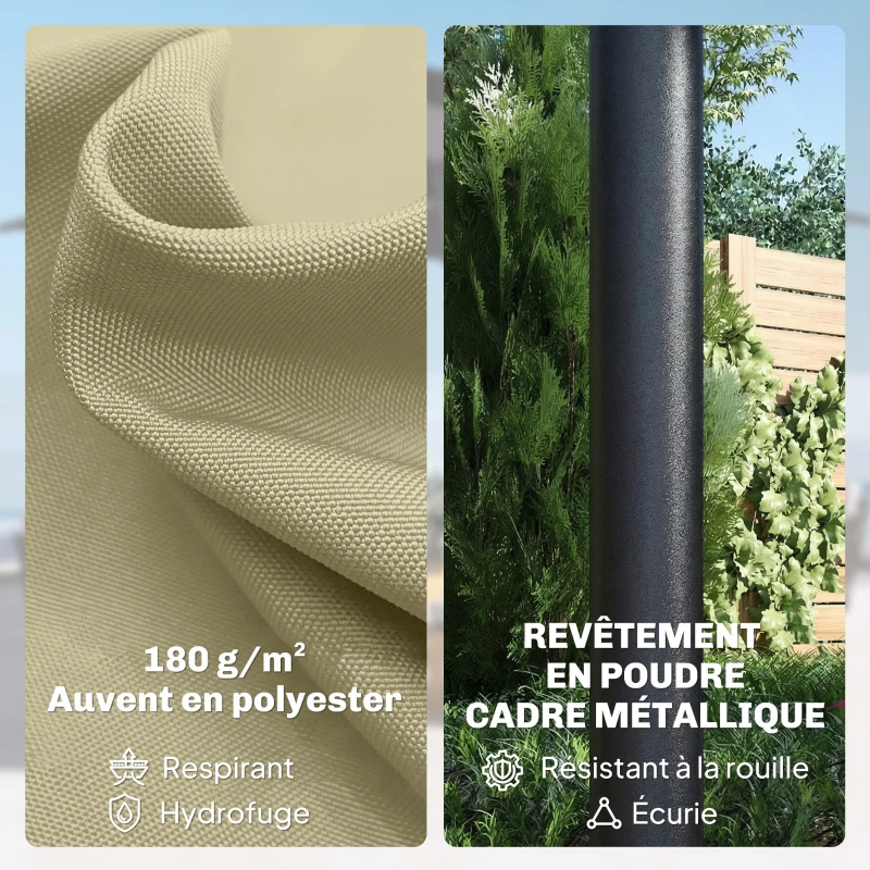 Outsunny Parasol de Jardin Double 36 LED Solaires Rectangulaire UPF 50+ Structure à 12 Baleines avec Manivelle 395x215cm Beige