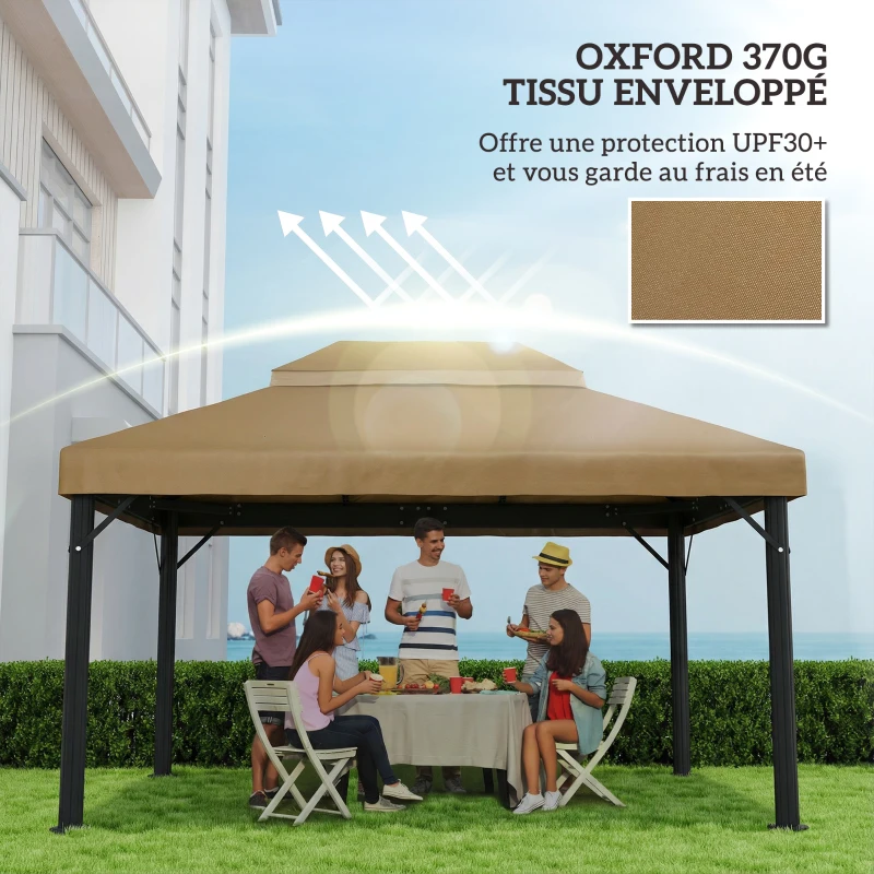 Outsunny Toile de rechange pour pavillon toile de tonnelle 4 x 3 m, double toit avec trous de drainage, polyester 370 g/m², beige