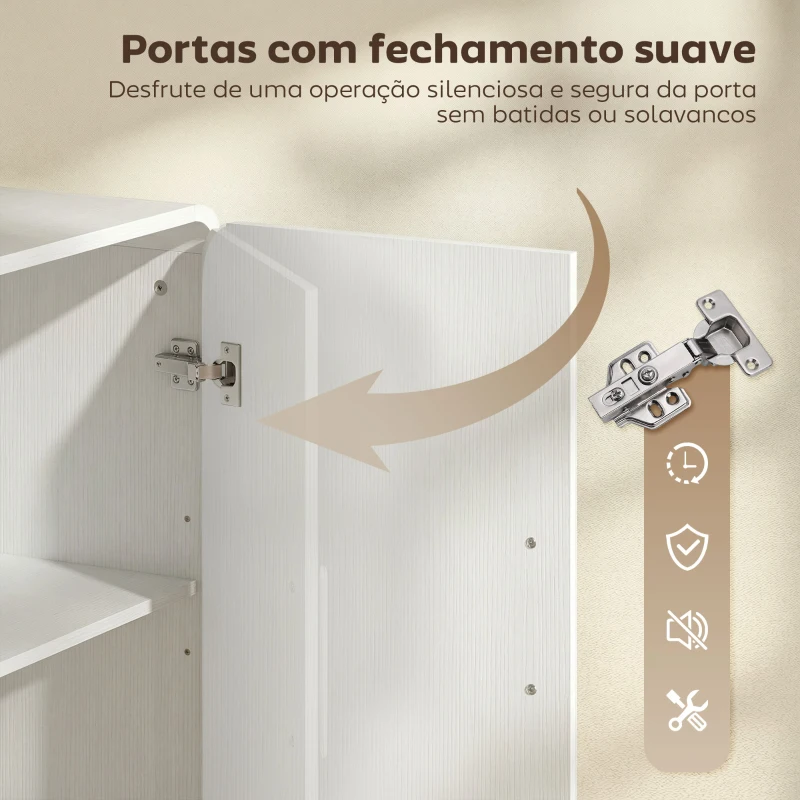 HOMCOM Aparador de Cozinha com 4 Prateleiras 4 Portas com Fecho Suave Móvel para TV de 72 Polegadas 152x40x80 cm Branco