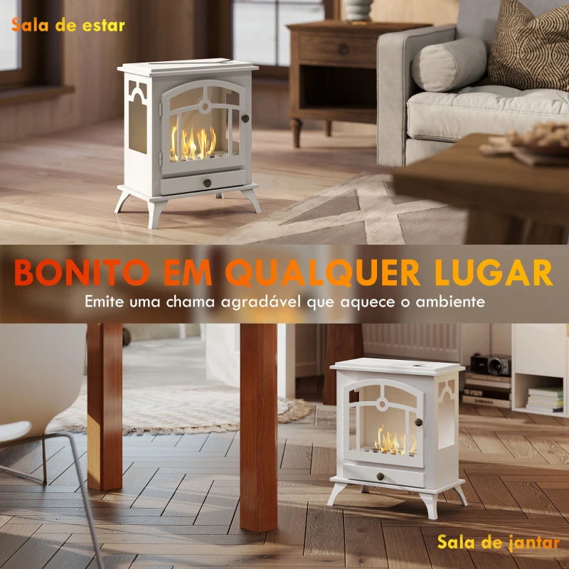 HOMCOM Lareira de Bioetanol com Depósito de 0,9 L e Extinguidor de Aço Inoxidável Tempo de Combustão 3H 45x28x54 cm Branco