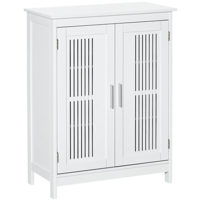 kleankin Meuble salle de bain, armoire salle de bain sur pied à 3 niveaux, double porte et étagère réglable, 60x30x80cm, blanc