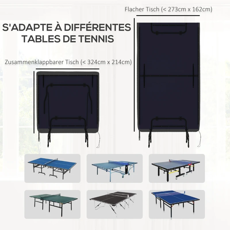 SPORTNOW Housse de table de tennis de table ping-pong avec fermeture éclair anti-UV et housse imperméable Noir