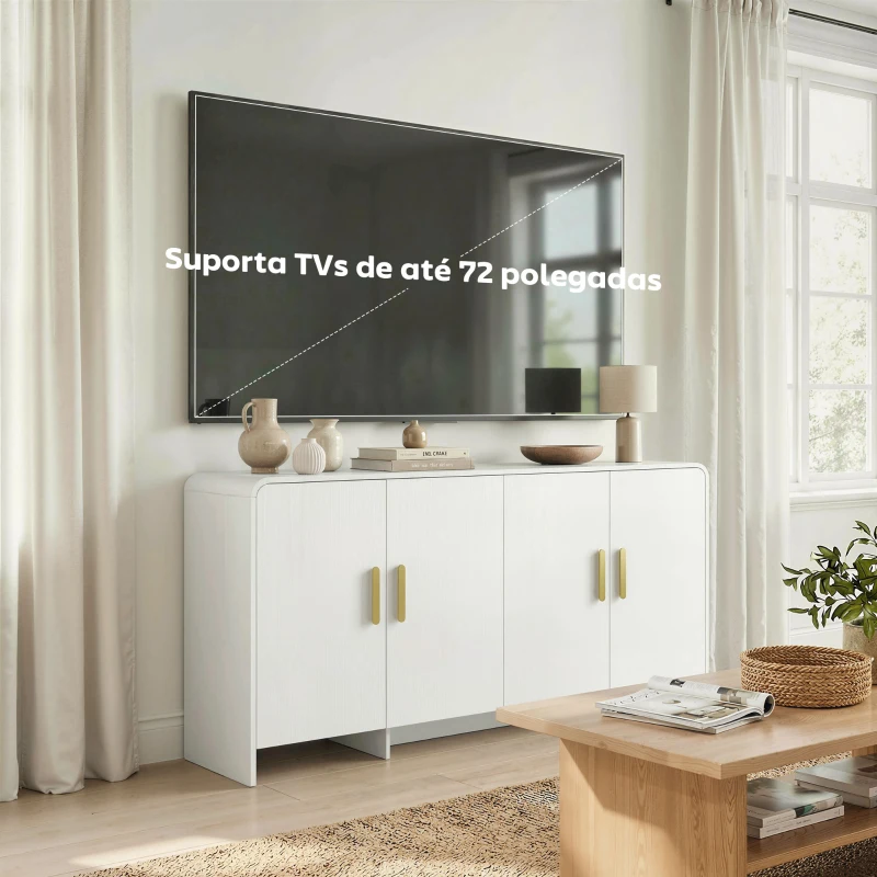 HOMCOM Aparador de Cozinha com 4 Prateleiras 4 Portas com Fecho Suave Móvel para TV de 72 Polegadas 152x40x80 cm Branco