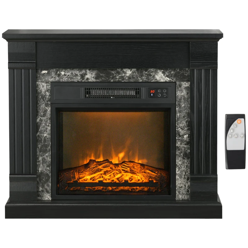 HOMCOM Lareira Elétrica 1800W com Efeito de Chama Realista e Proteção Contra Superaquecimento 80x21,6x67,8 cm Preto