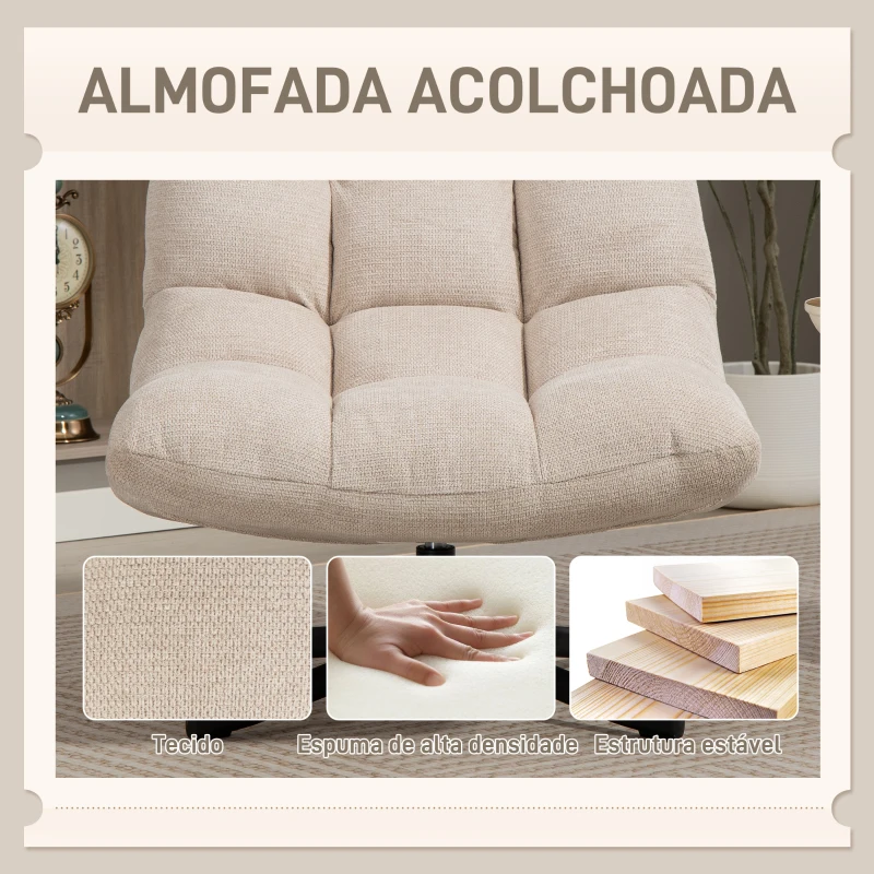 HOMCOM Poltrona Giratória Moderna Poltrona de Sala de Estar com Base de Cruz Estofada em Chenille Impermeável Assento Extra Largo e Pernas de Aço Poltrona Relax para Sala de Estar Quarto 75x95x90 cm Creme