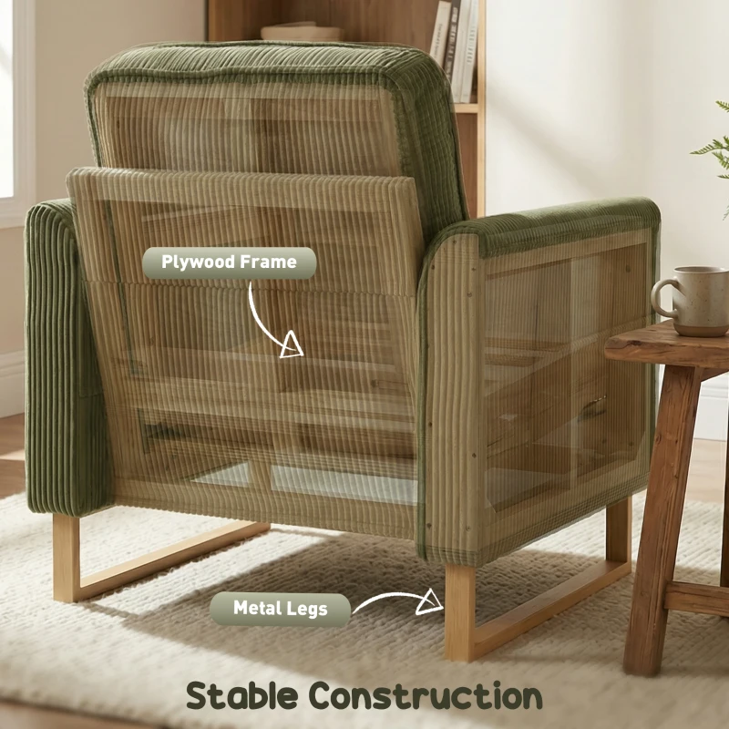 HOMCOM Accent Chair with Spring, Modern Industrial Armchair with Metal Legs for Livingroom Dark Green