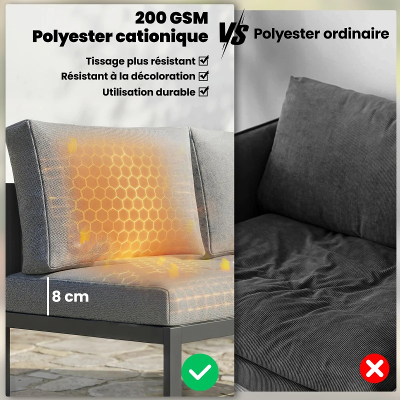 Outsunny Salon de jardin extérieur d'angle modulable 6 personnes, canapés, table basse et coussins, gris foncé