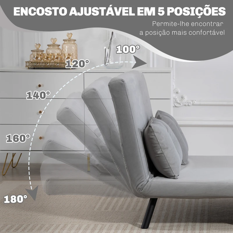 HOMCOM Sofá Cama Sofá Convertível em Cama de 2 Lugares Dobrável com Encosto Ajustável em 5 Níveis e 2 Almofadas 102x73x81 cm Bege