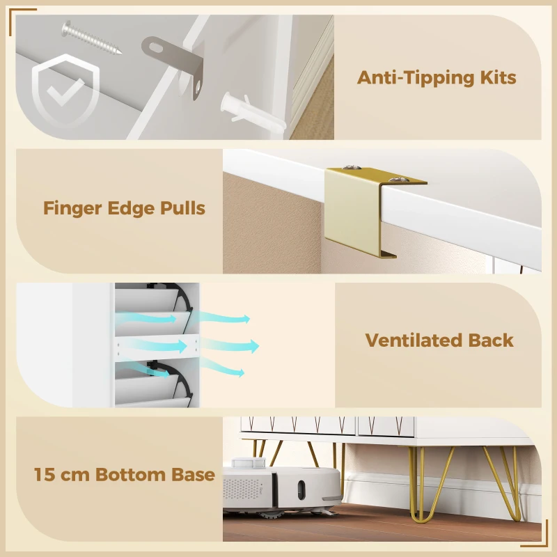 HOMCOM Moderner Schuhschrank mit 2 klappbaren Schubladen, Seitenschrank und verstellbaren Einlegeböden für 10-14 Paar Schuhe, Weiß