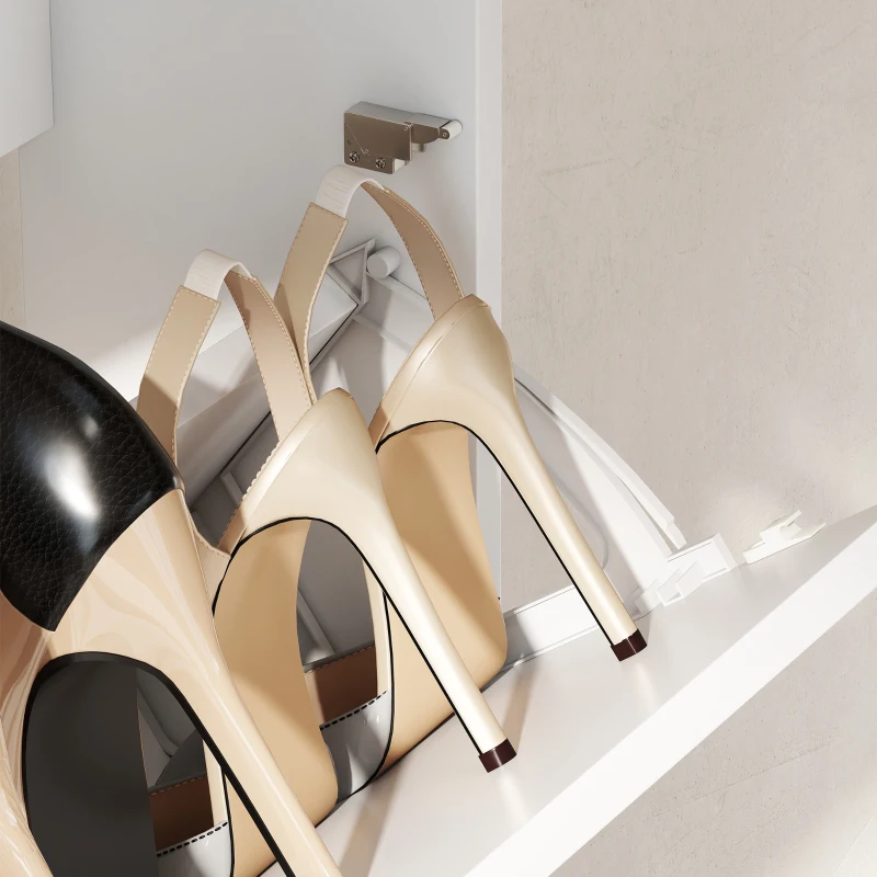 HOMCOM Sapateira Estreita com Espelho 4 Portas Abatíveis para 12 Pares de Sapatos para Espaços Reduzidos 63x17x146 cm Branco