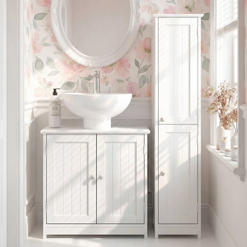 kleankin Meuble salle de bain sous lavabo - meuble sous-vasque - placard 2 portes avec étagère - dim. 60L x 30l x 60H cm - en bois blanc