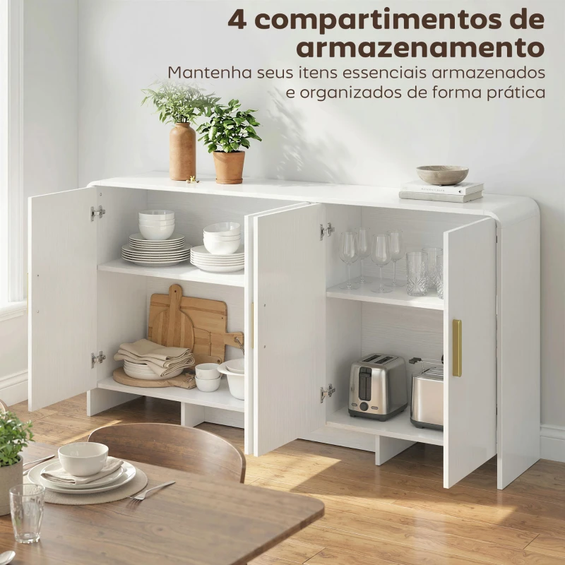 HOMCOM Aparador de Cozinha com 4 Prateleiras 4 Portas com Fecho Suave Móvel para TV de 72 Polegadas 152x40x80 cm Branco