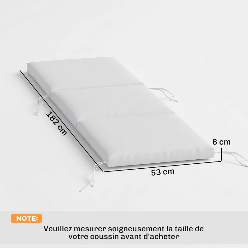 Outsunny Lot de 2 Coussins de Chaise Longue avec 5 Sangles et Poignée Intégrée, pour Plage Balcon Jardin, 182x53x6cm, Gris Clair