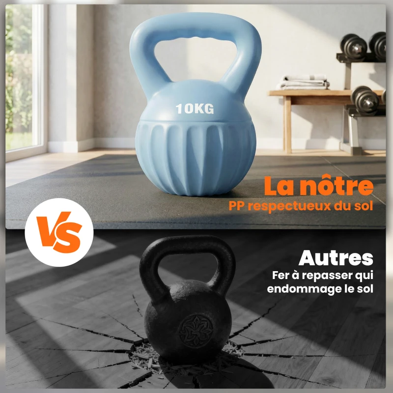 SPORTNOW Kettlebell 10 kg, haltère avec poignée Antidérapante, haltère à boule, musculation, entraînement, pour gym, bleu