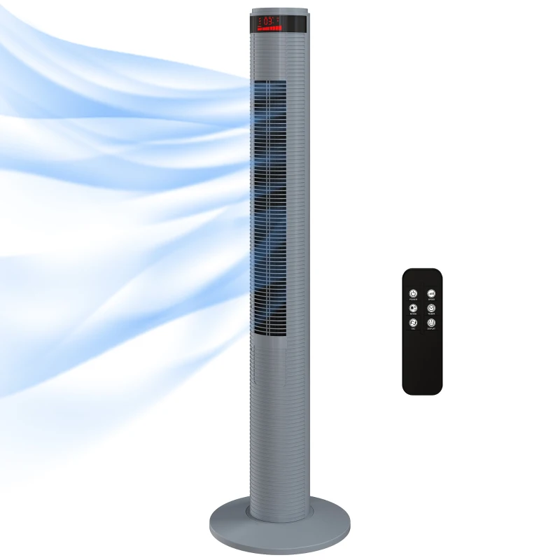 HOMCOM Oscillating Tower Fan Remote Control 3 Speed Modes Cooling Machine, Grey
