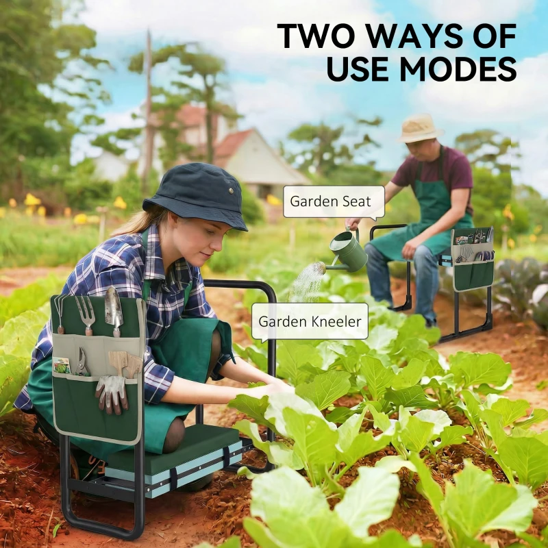 Outsunny Ławka Ogrodowa z Poduszką do Klęczenia i Siedzenia, Obciążenie do 150 kg, Wysuwane Stalowe Nogi