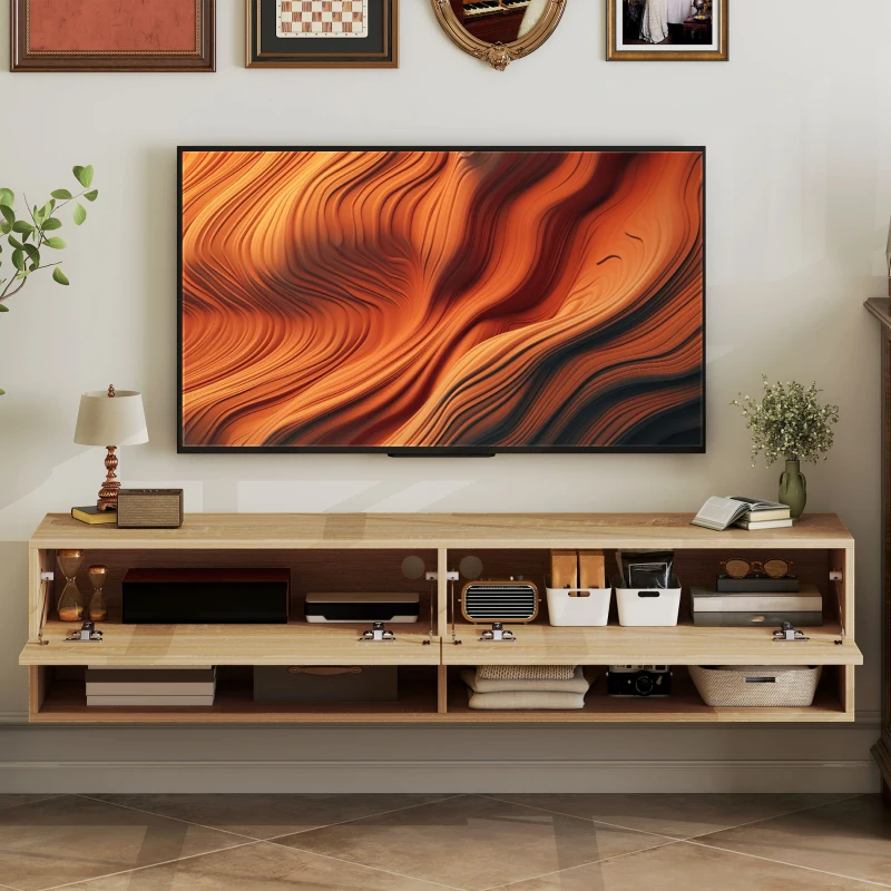 HOMCOM Móvel de TV de Parede com 2 Compartimentos e 2 Armários com  para Televisores de 60 Polegadas 140x32x31 cm Madeira