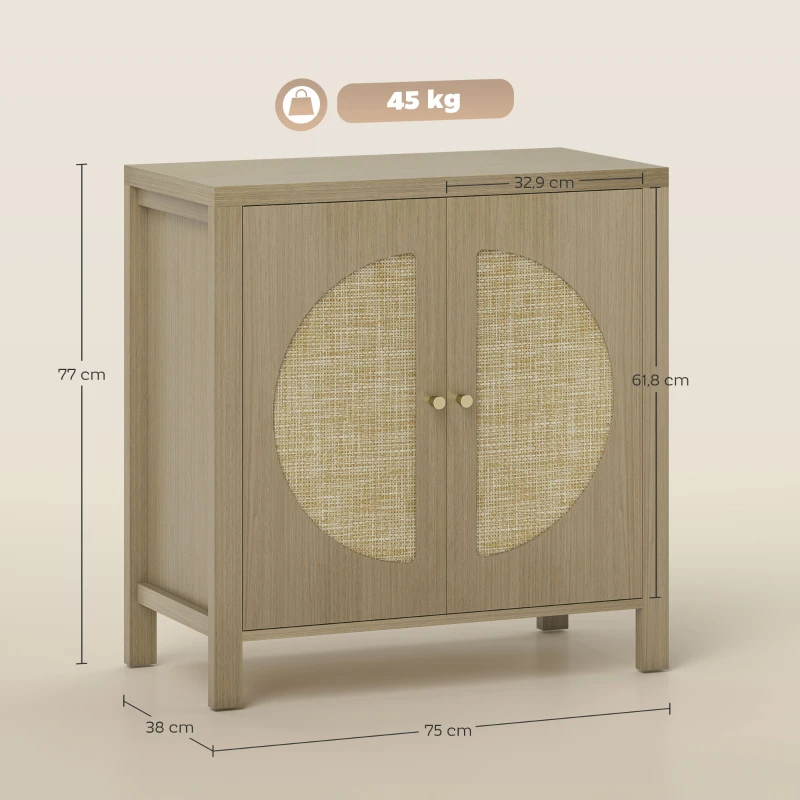 HOMCOM Aparador de Cozinha com 2 Portas de Vime Sintético Móvel Auxiliar de Cozinha com Prateleira Ajustável 75x38x77 cm Madeira