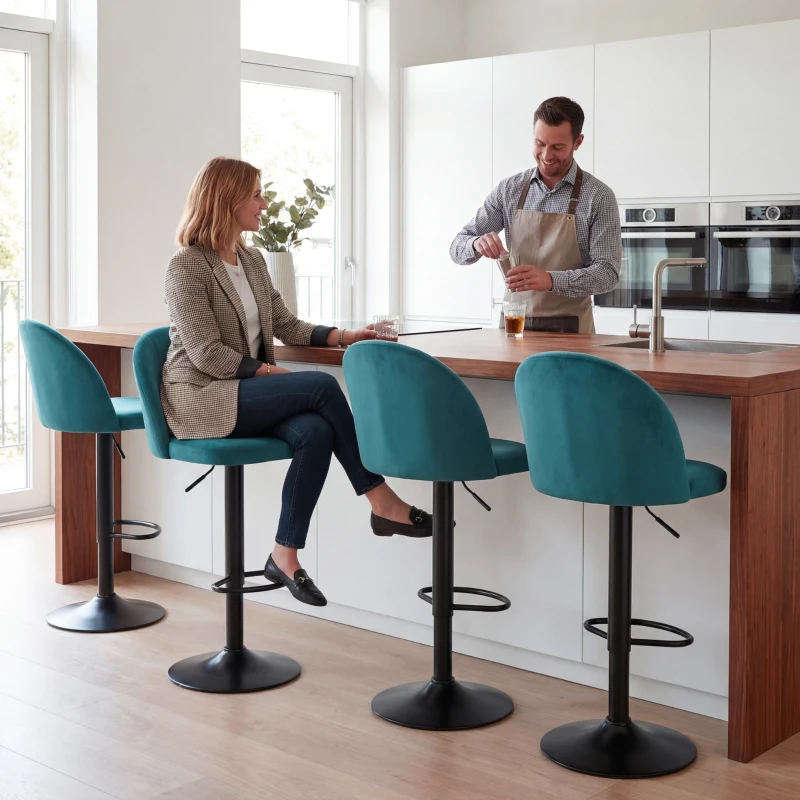 HOMCOM 2er-Set Barhocker, moderne drehbare Hocker mit Fußstütze, Blau