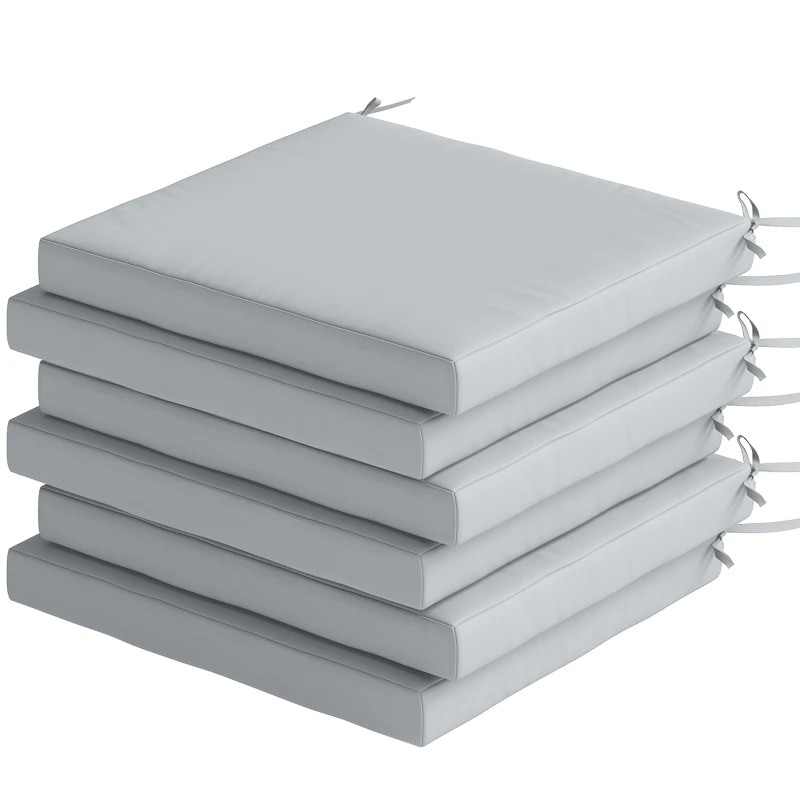 Outsunny Set of 6 Outdoor Seat Cushions with Machine Washable Cover, Water Repellent Seat Cushions Light Grey