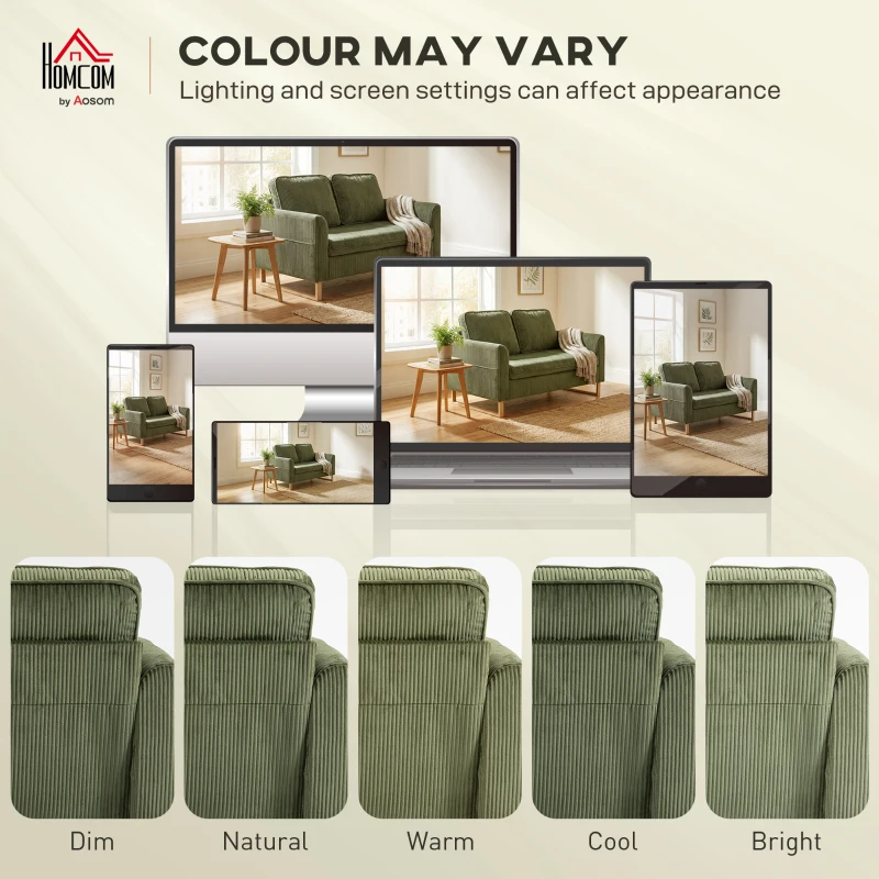 HOMCOM 2 Seater Sofa, 140 cm Loveseat Sofa with Spring Cushions, Metal Legs, 2 Pillows, Dark Green