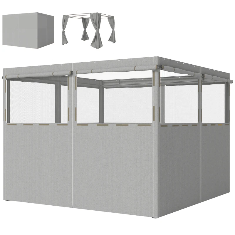 Outsunny 4 Paredes Laterais para Tenda 3x3 m Laterais de Tenda com 8 Janelas Proteção UV 30+ Impermeável Cinzento Claro