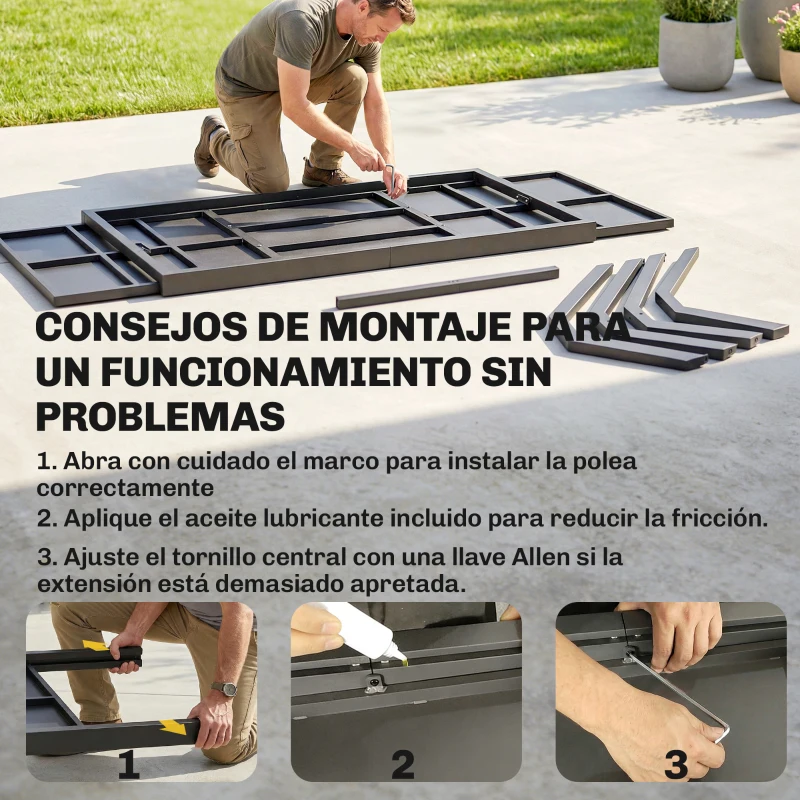 Outsunny Mesa de Comedor Exterior Extensible 154/214 cm para 8-10 Personas de Aluminio Acero con Tapa Imitación Madera Gris