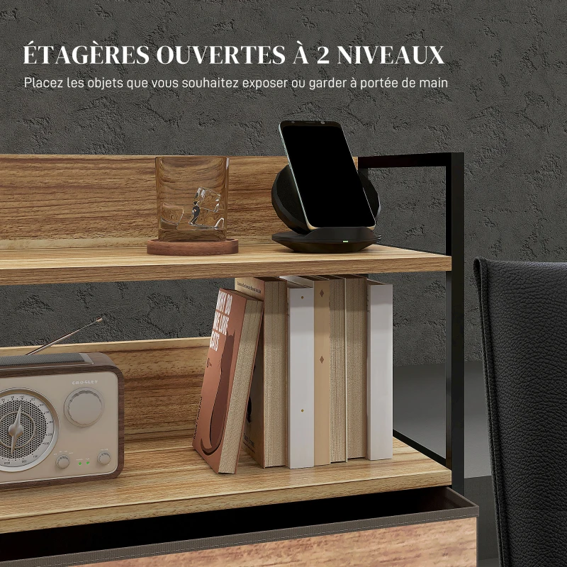 HOMCOM Meuble de rangement style industriel commode 3 tiroirs en tissu amovibles et 2 étagères - 60 x 29 x 101cm - MDF et métal(m-5)