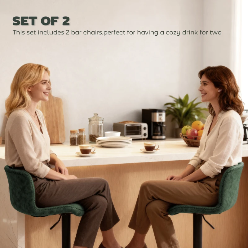 HOMCOM Bar Stools Set of 2, PU Leather Barstools with Backrest and Footrest for Kitchen, Counter, Breakfast Bar, Green