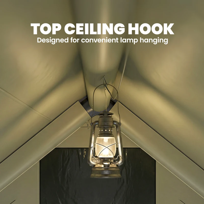 Outsunny Inflatable Camping Tent with Pump and Stove Jack Hole, Luxury Inflatable Tent with Mesh Windows, Doors, Olive Green