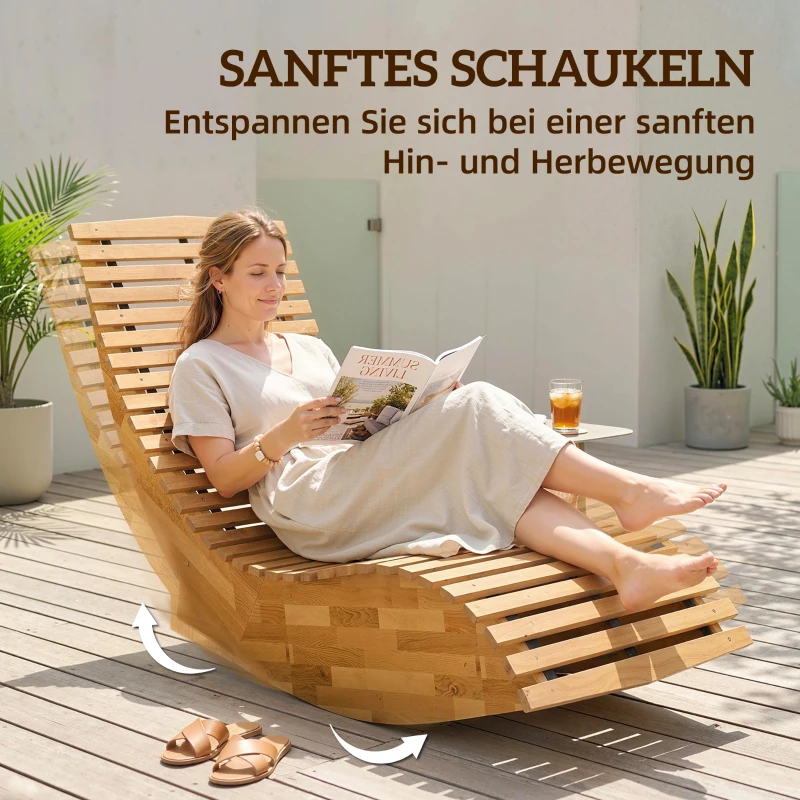 Outsunny Sonnenliege aus Akazienholz Klappbar Ergonomisch Gartenliege mit S-Form Latten-Design 60 x 156 x 77 cm