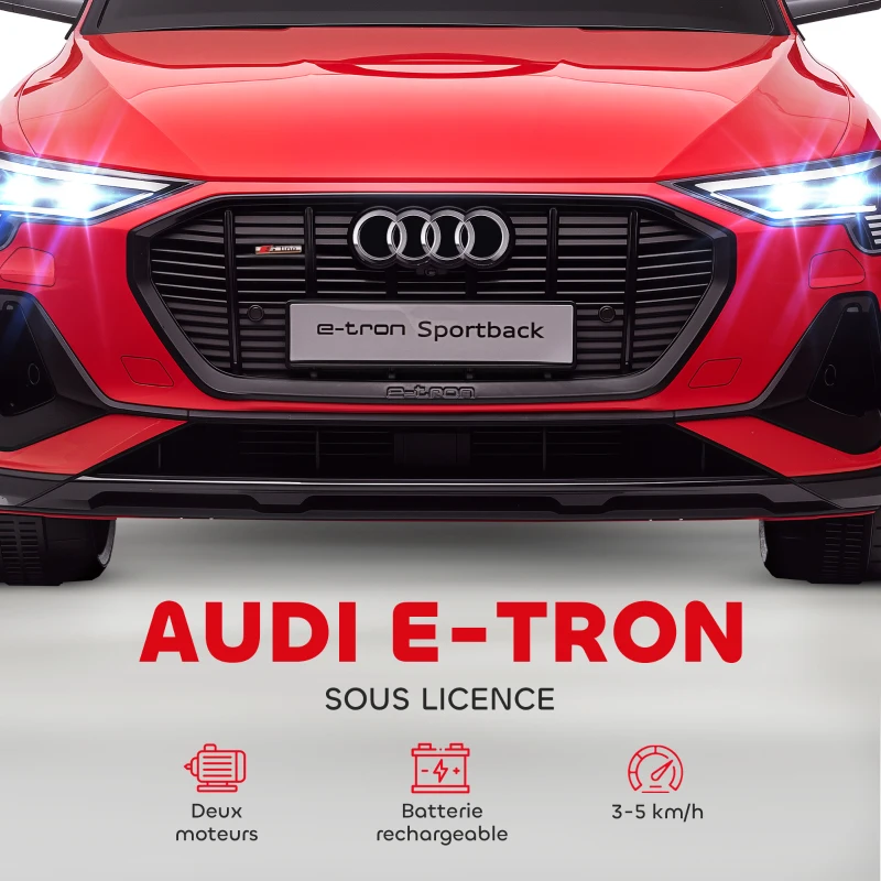 HOMCOM Voiture électrique enfants sous Licence Audi e-tron Sportback, véhicule électrique 12V Max. 5 Km/h avec télécommande 2,4G, phares LED, musique, klaxon, port USB, MP3, rouge