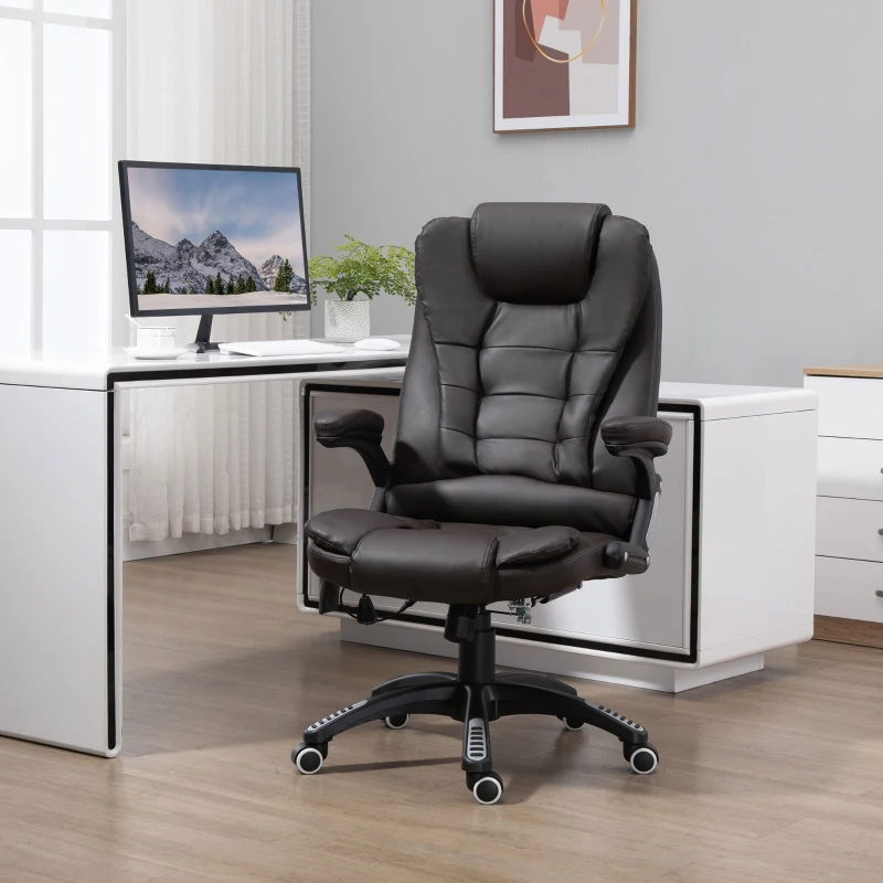 HOMCOM Fauteuil de bureau massant et chauffant électrique fauteuil bureau ergonomique revêtement synthétique brun