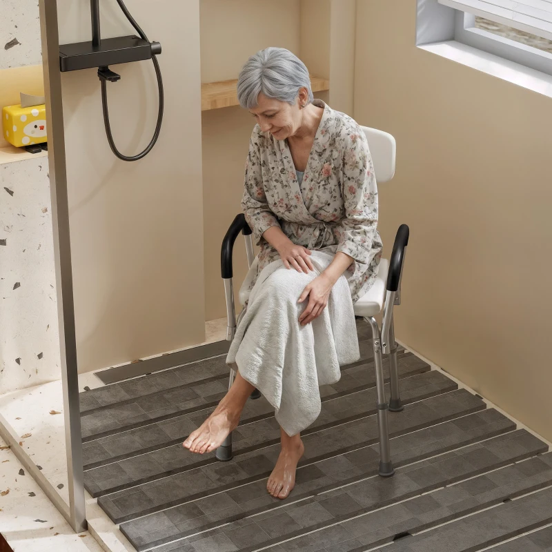 HOMCOM Shower Chair with Arms and Back, Height Adjustable Bath Bench, Non-Slip Shower Stool for Inside Tub, Aluminum Bathroom Bench for Elderly, Senior, Disabled, Handicap, White