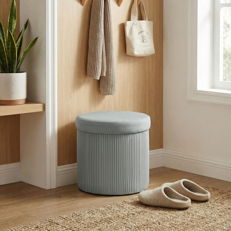 HOMCOM Puff de Arrumação Banco de Arrumação Dobrável 35 L 38x38x38 cm Estofado em Veludo Baú de Arrumação Cinzento Escuro