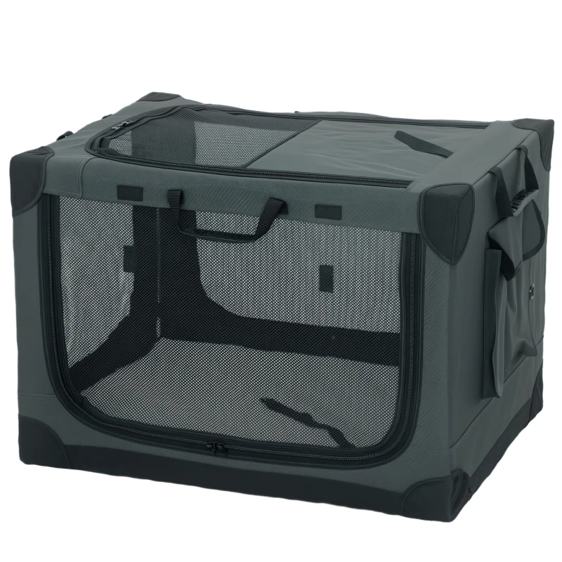 PawHut Trasportino Morbido per Cani e Gatti Pieghevole con Cuscino, Copertura Lavabile, Porte, in Oxford Traspiranti 600D, 76x54x54 cm, Verde